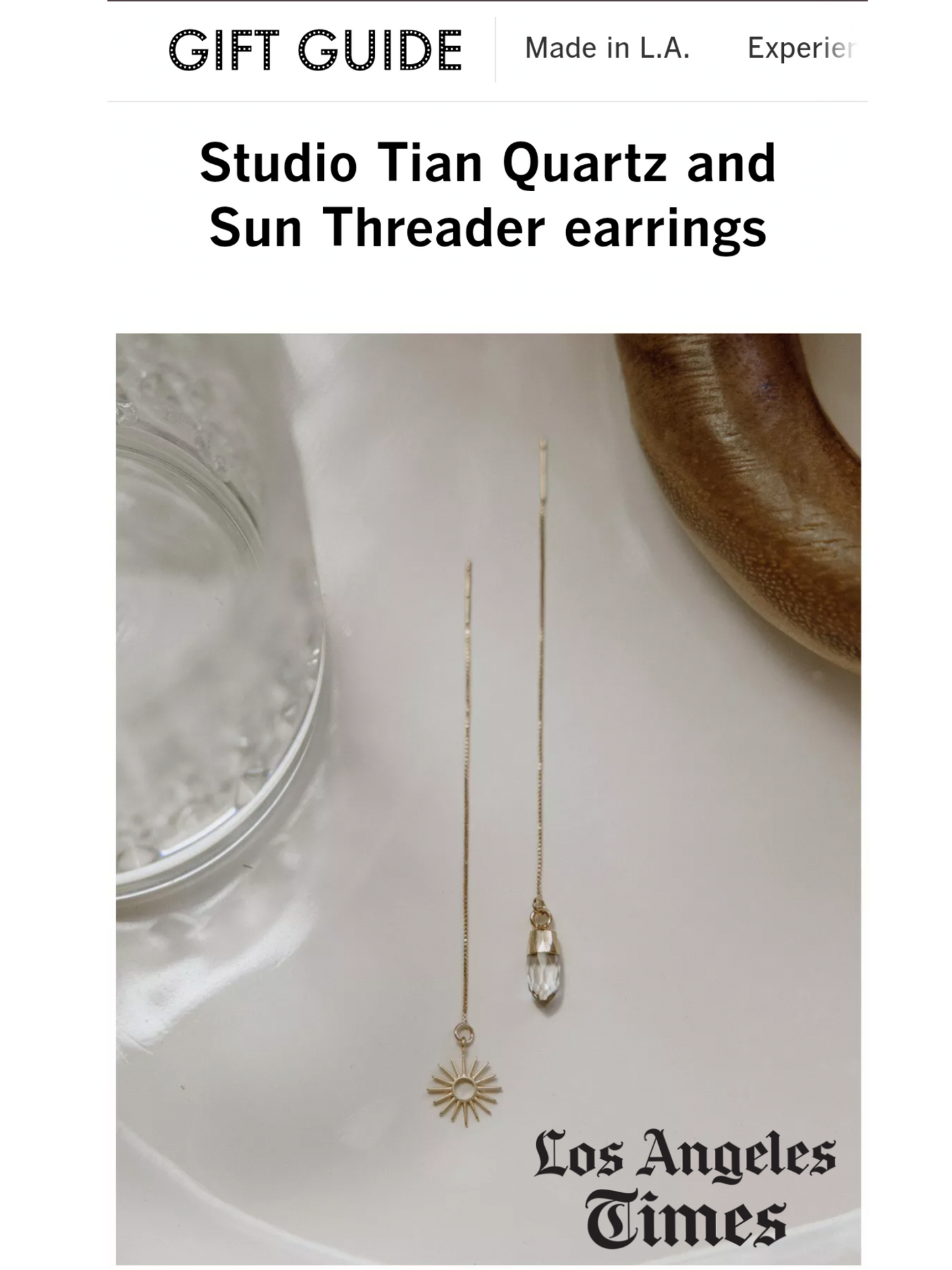 14K Gold Filled Threaders : BEAMING Quartz and Sun